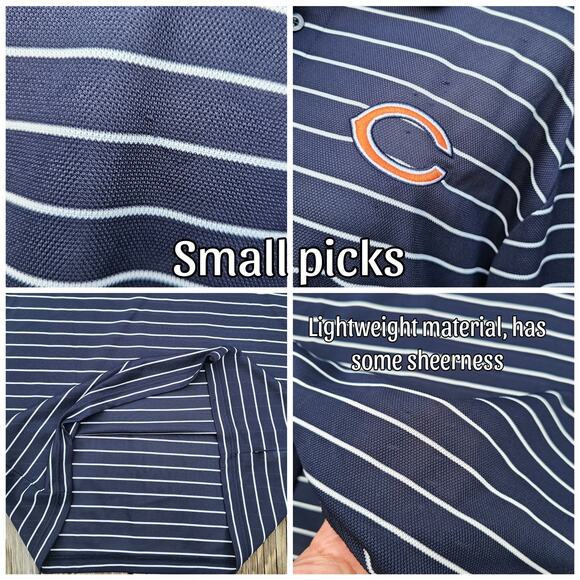 Chicago Bears Polo NFL Team Shirt Size XL Navy Blue White Stripe Orange Logo - Picture 5 of 8